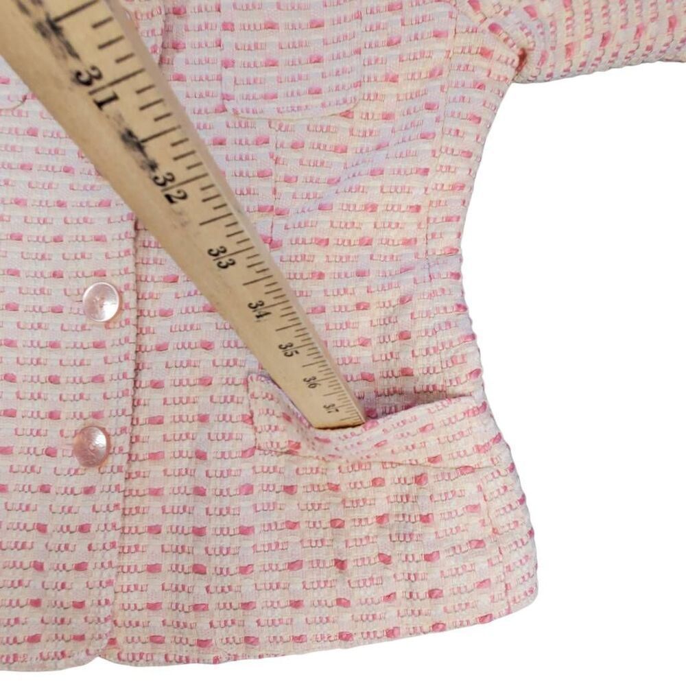 Vintage JG Hook Tweed Blazer Women's Pink Cream Textured Woven Career Preppy Jac - Picture 5 of 11